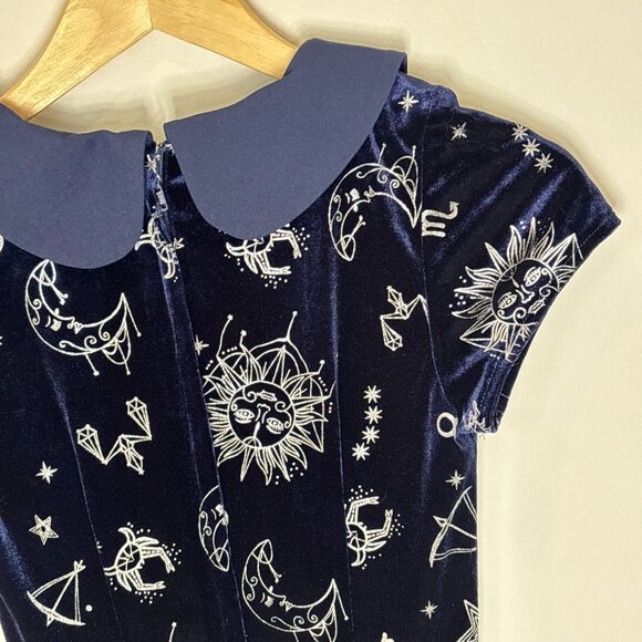Modcloth x Collectif Zodiac Velvet Skater Whimsigoth Dress Navy Sz XXXS New - Picture 13 of 15